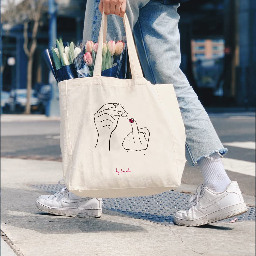 Bolsa Tela Tote Bag - Bolsos Bandolera Mujer - Bolsas de Algodón Natural 100% Reutilizables - Extra Ancho 8cm Asas Largas 70cm 220 gr/m2 - Bolsas de Tela Bonitas - 3