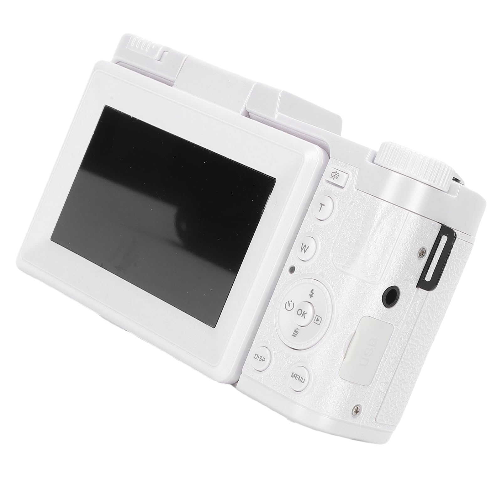 Fotocamera Digitale 5K, Vlogging con Zoom 18X da 64 MP, Fotocamera di Bellezza Compatta WiFi con Luce di Riempimento a LED, Schermo Ribaltabile da 3 Pollici, Batteria da 800 MAh per (WHITE)