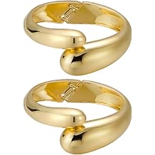 Emibele Cuff Bracelet Stack, 18K Gold-plated Open Bangle Bracelet, Teardrop Hinged Thick Wrist Chunky Bracelet Set for Women, Non Tarnish Jewelry Gift, 2 Pack