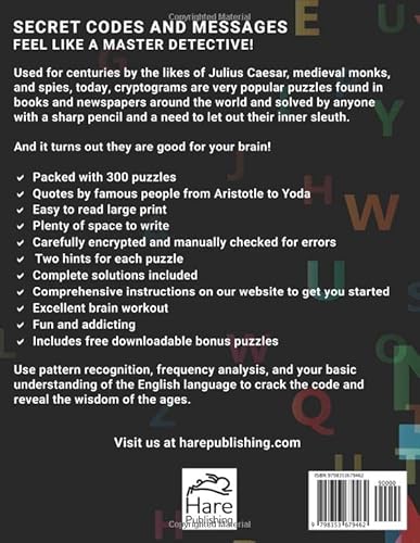 Cryptograms Puzzle Book: Sharpen Your Mind With These 300 Large Print Cryptoquotes #TOP1