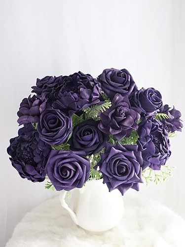 Miniatura 4 de Combo de flores artificiales, rosas polvorientas mezcladas con tallo para ramos de boda, centros de mesa, baby shower, fiesta, decoración del hogar