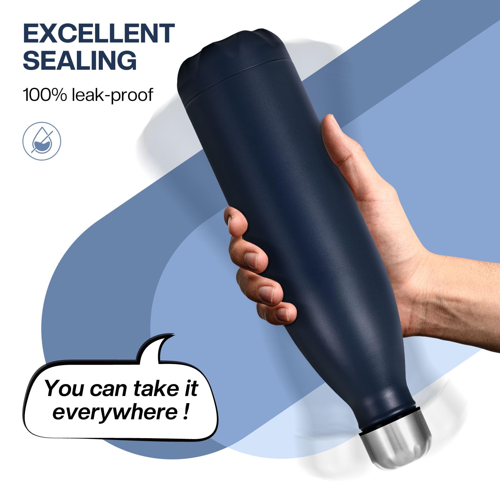 Bouteille d'Eau Isotherme en Acier Inoxydable / Flacon Isotherme 24 Oz avec Couvercle Double Paroi / pour Sports et Voyages