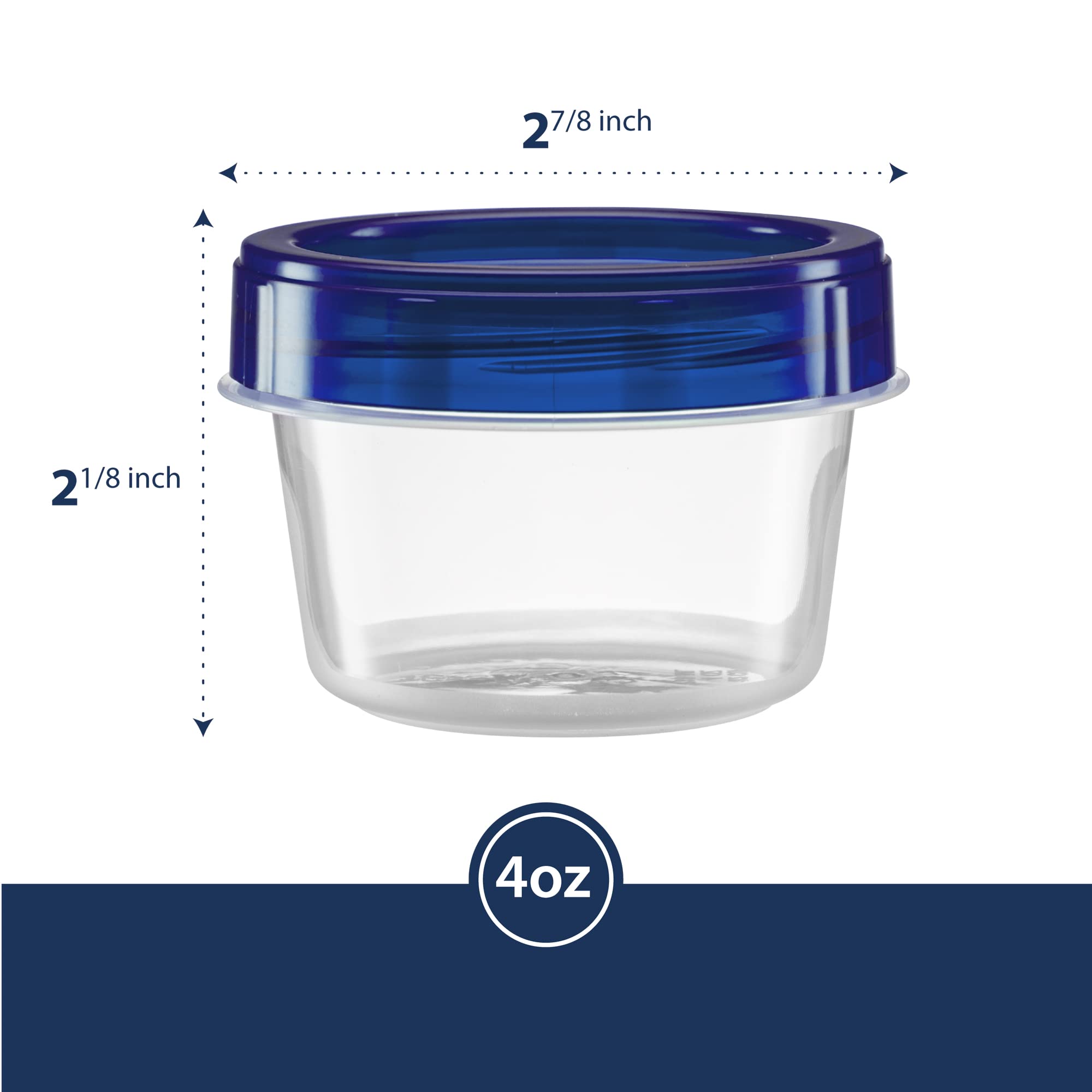 Elegant Disposables Twist Top - Contenedores pequeños de almacenamiento de alimentos, tapa de rosca azul, reutilizables, apilables, herméticos, paquete de 20 recipientes de 4 onzas