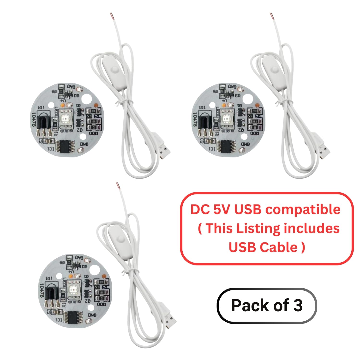 ORGNER RGB PCB LED Chip with USB Cable – 30mm DC 5V Energy-Saving Bead Board, 40-Inch Wire & On/Off Push Button Switch, Perfect for DIY Lighting, Spotlight Repairs, Lamps & Electronic Projects (3)
