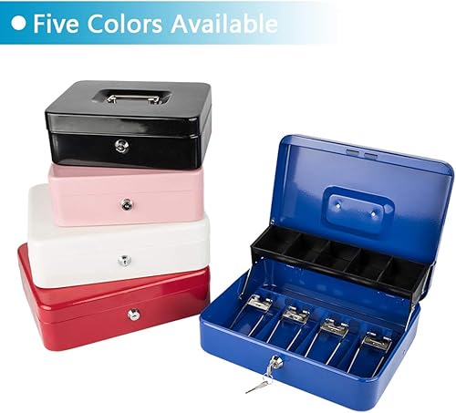 Miniatura 6 de KYODOLED - Caja de dinero grande con bandeja para dinero y cerradura, caja de metal segura, caja de seguridad, caja registradora, 5 compartimentos,