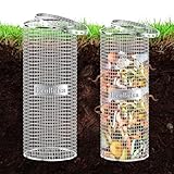 EcoBrisa 2pack Underground Worm Composting Bin Inground Metal Compost Bin for Recycling Kitchen Food Waste Use in Outdoor Garden Vegetable Patch Backyard, with Holes and Lid, Sliver