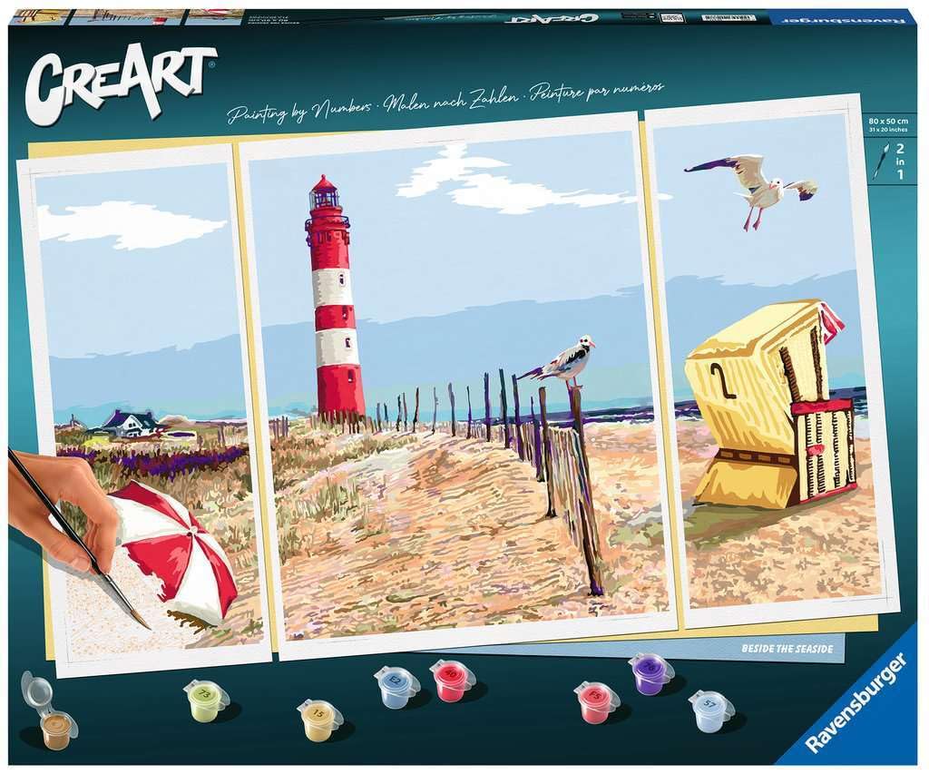 Ravensburger CreArt 20277 - An der Küste - Triptychon Malen nach Zahlen Erwachsene, DIY Malset mit Pinsel und Acrylfarben, Geschenk für Frauen und Männer, Malen für Erwachsene