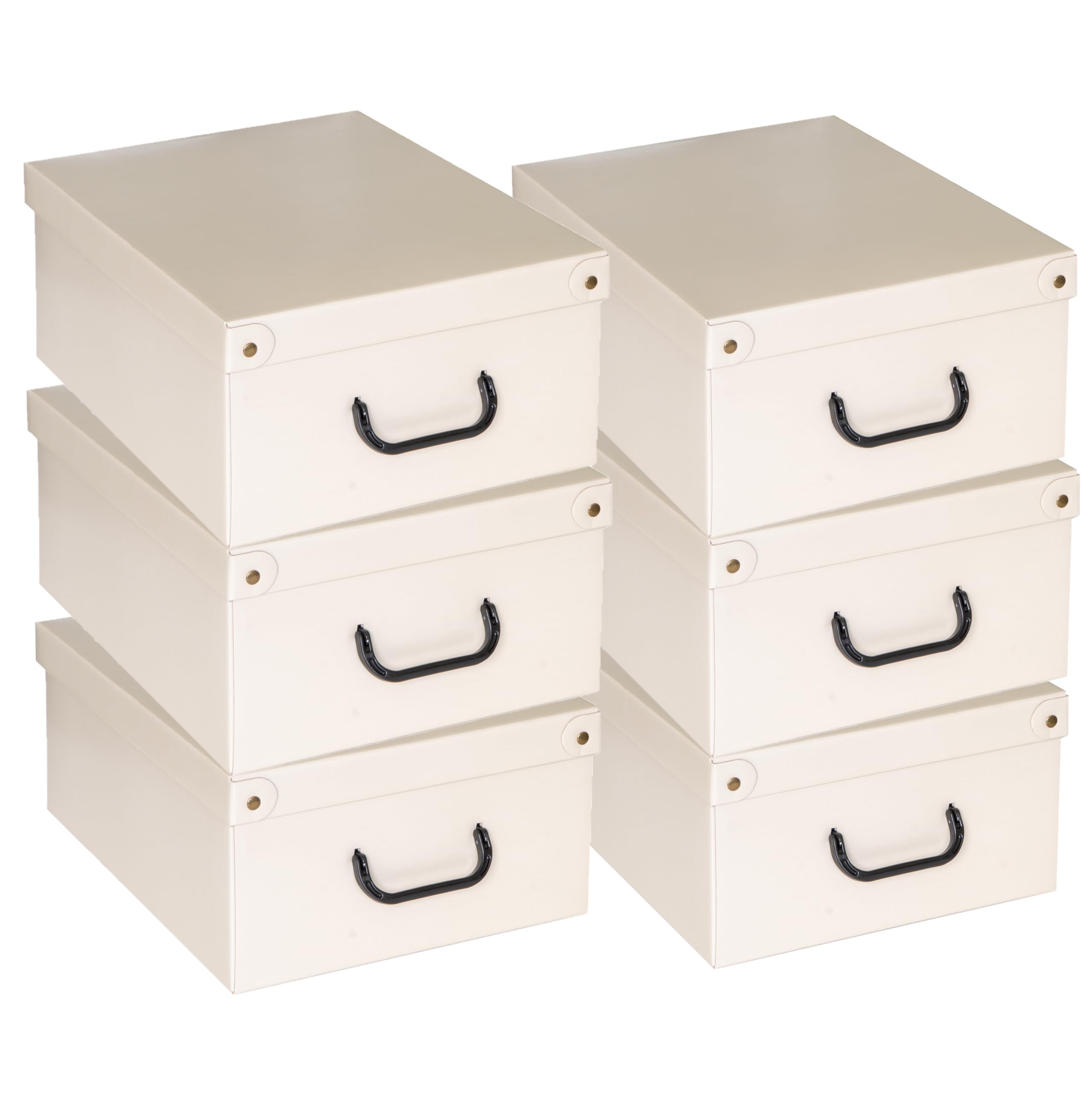 Lavatelli – 6er Set Aufbewahrungsboxen aus Karton mit Deckel & Griffen, faltbare Ordnungsboxen für Kleidung, Bettwäsche, Saisonwechsel, robuste & dekorative Kleiderboxen, Beige, 32x42x17,5 cm, Größe M