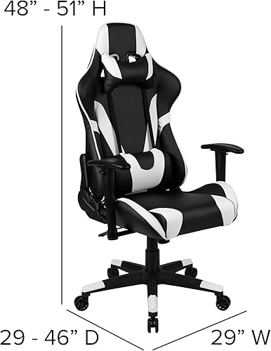 Miniatura 464 de Flash Furniture Juego de escritorio para juegos negro y silla de carreras blanco/negro con soporte para tazas, gancho para auriculares y soporte