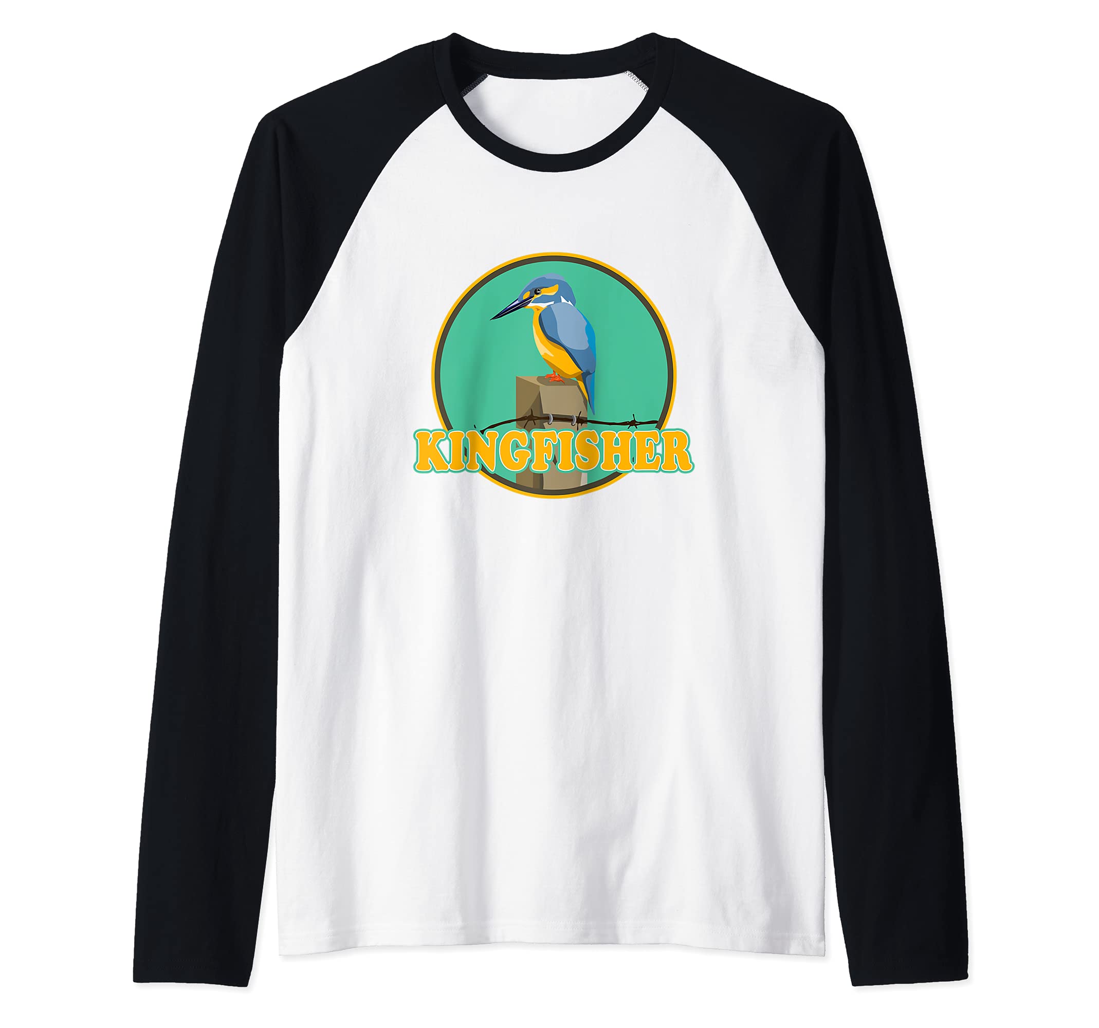 Kingfisher Kotare NZ Bird Raglan Baseball Tee, Black