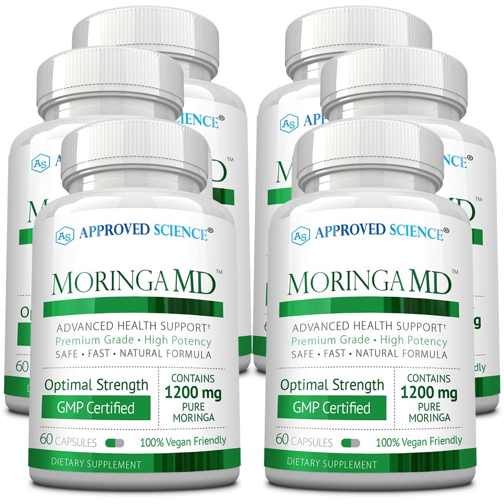 Approved Science MoringaMD - 100% Pure Moringa Oleifera - 1200mg - Standardized 4:1-60 Capsules Per Bottle - 6 Month Supply - Non-GMO, Made in USA, Vegan Friendly