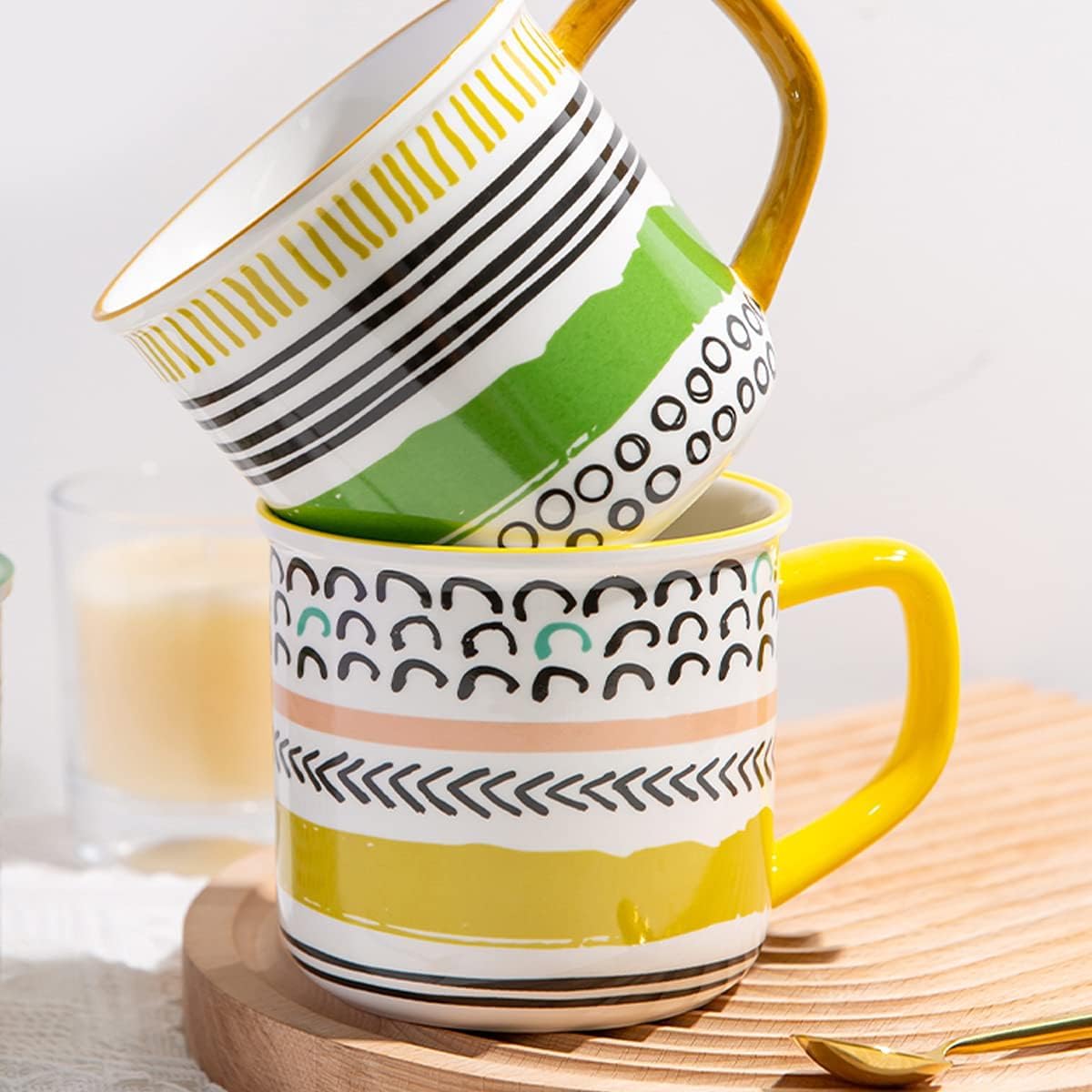 Keramik Kaffeebecher Emaille-Becher, Camping-Becher, dekorative Tasse mit Henkel, for den Einsatz im Home-Office-Café, 500 ml, 1 Stück(D)