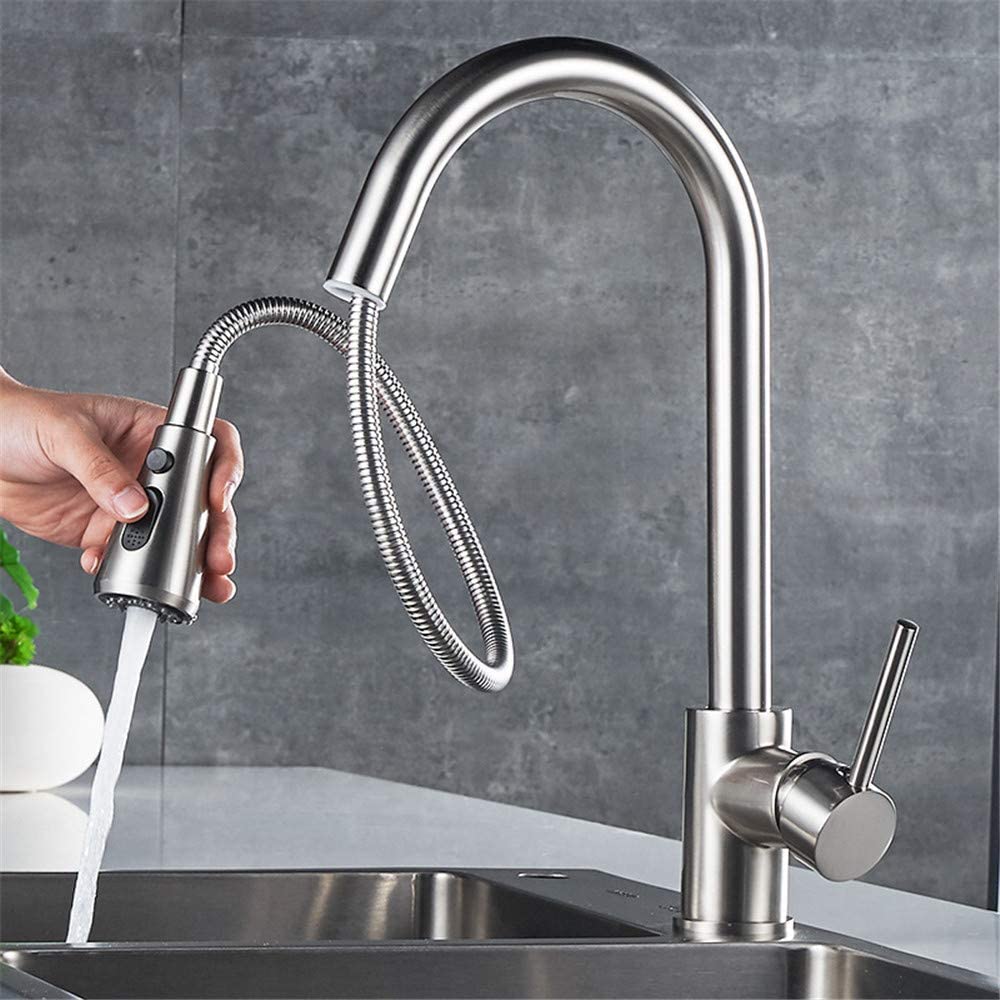Mitigeur de cuisine extractible tout en cuivre chromé pour évier et eau froide