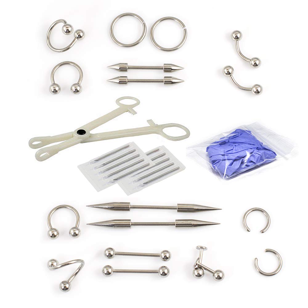 Piercing Kit Package Horseshoe Eyebrow forcep labrets and Needles