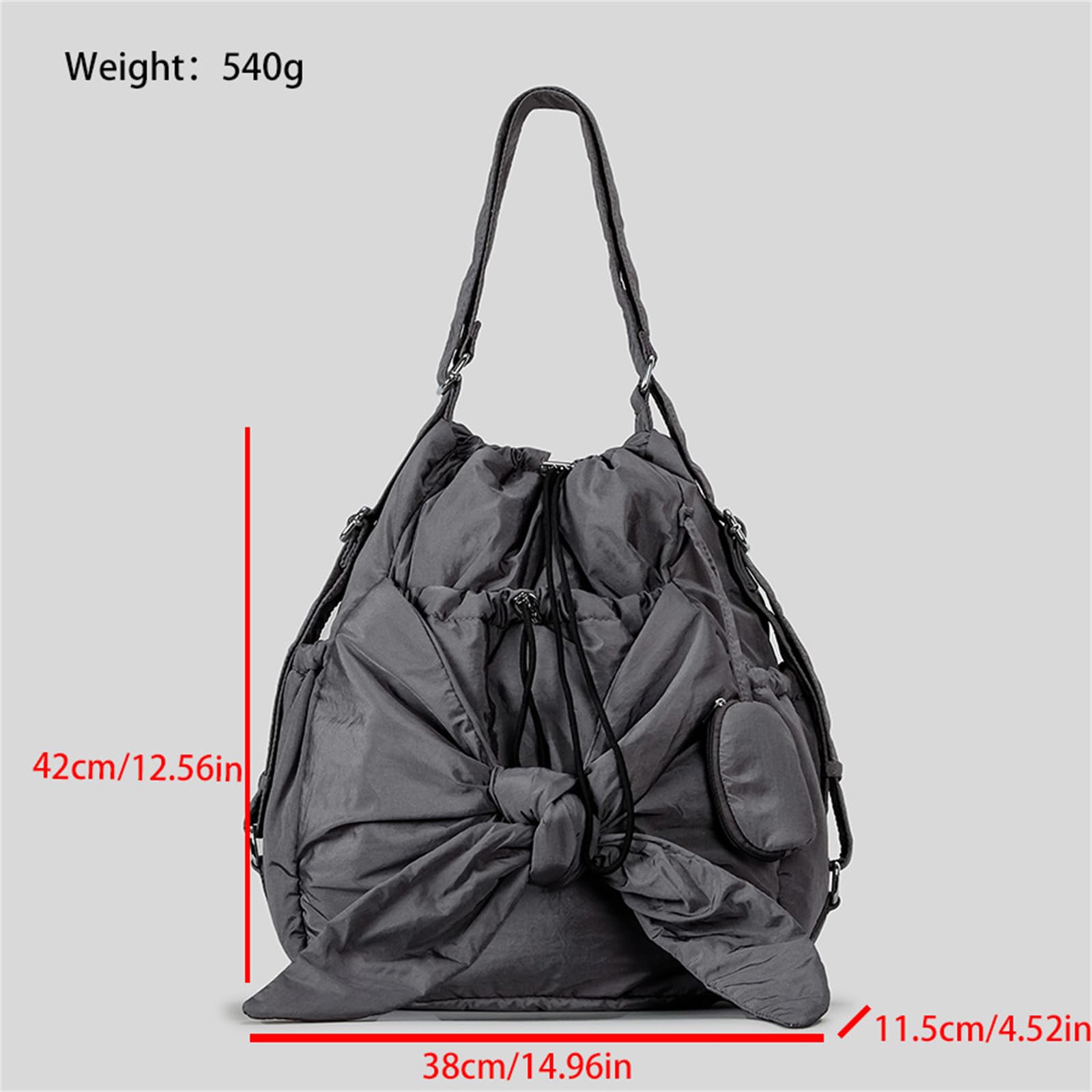 Borsa A Tracolla In Nylon Da Donna Casual A Secchiello Con Coulisse Tasche Multiple E Tracolla Regolabile. Coulisse Alla