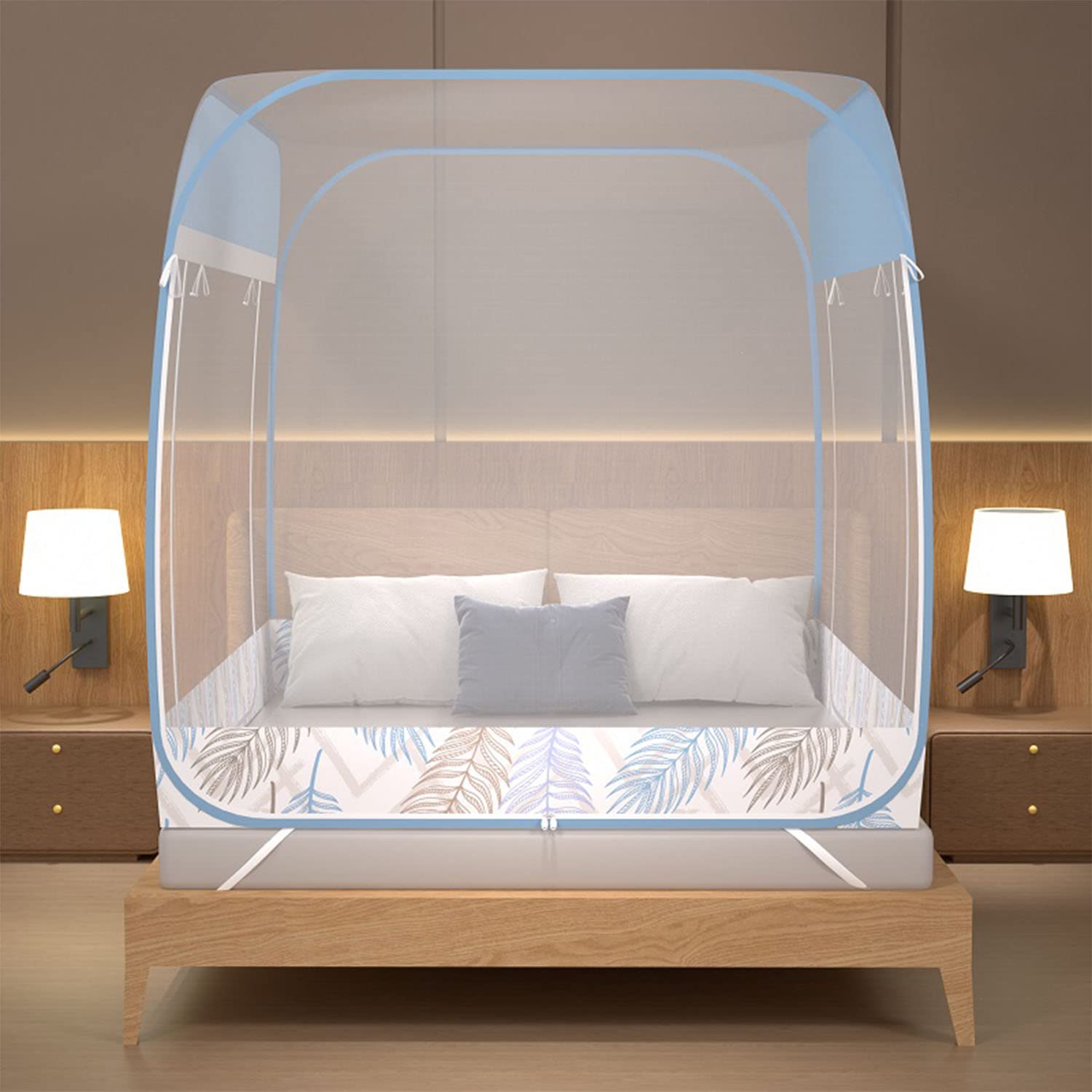 Pop-Up Moskitonetz Zelt Portable Folding Design mit Großen Quadratischen Top Abnehmbaren Stahldraht Bett Vordach für Garten Camping Reisen, 150 * 200 * 170CM