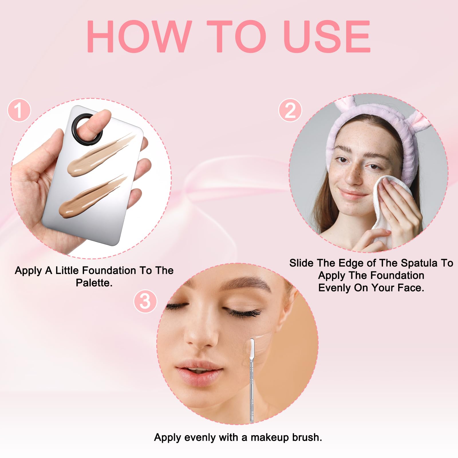 Juego de 3 paletas de mezcla de maquillaje, paleta de base de acero inoxidable, barra de maquillaje de base, herramientas de espátula de belleza reutilizables para cosméticos faciales