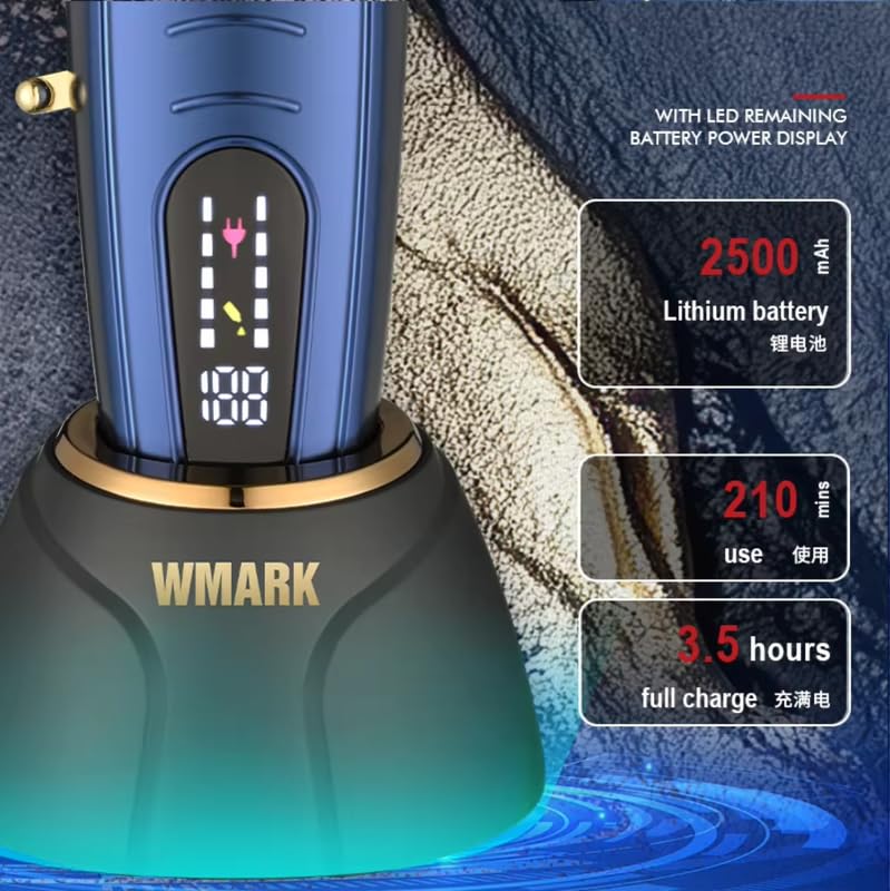 Image of WMARK NG-8060 Premium Metal Body Hair Clipper 10000H+ Brushless Motor(Bldc) Powder Metallurgy 440C Stainless Steel Fade Blade 7800 Rpm Motor 2500 Mah Battery 5 Adjustable Taper 8 Guide Comb, Model 29