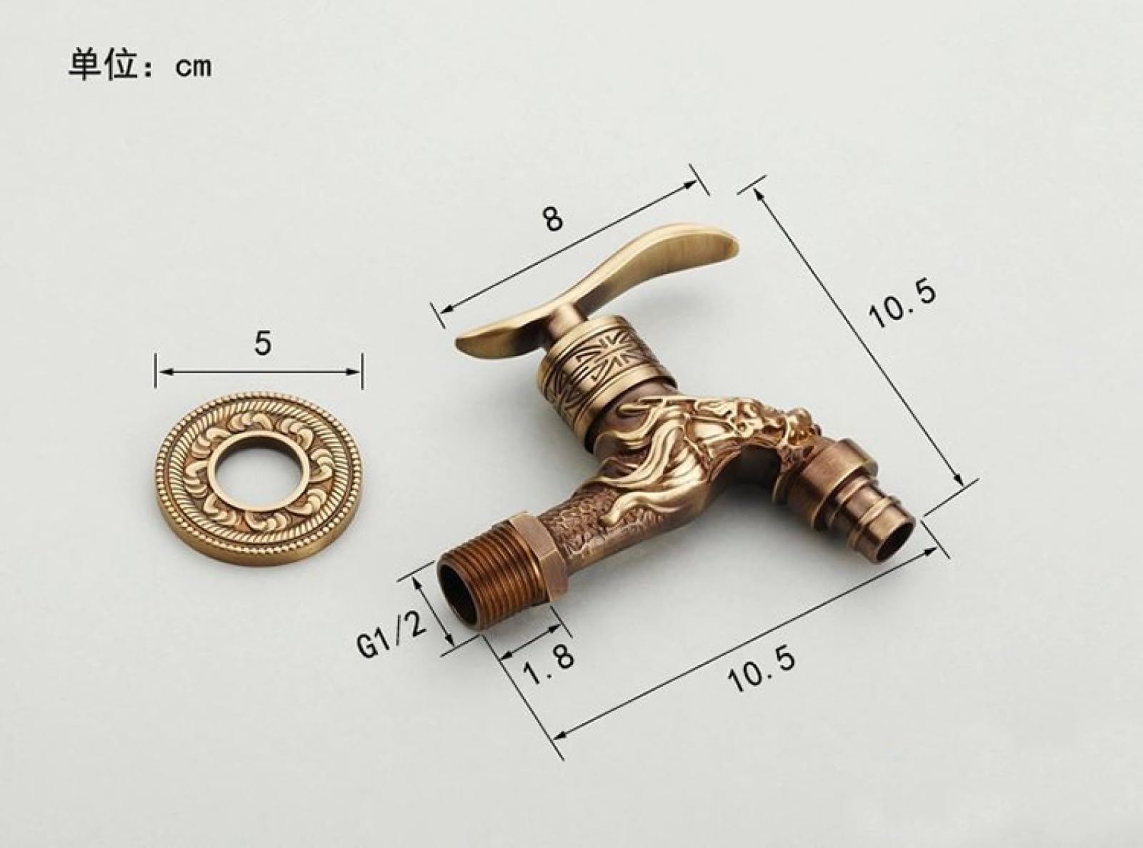 XYNSNDB Grifo para Lavadora en frío de Cobre Completo Antiguo de Estilo Europeo para balcón al Aire Libre, Grifo para Piscina con fregona de 4 Puntos montado en la Pared con Boquilla Brillante de 6