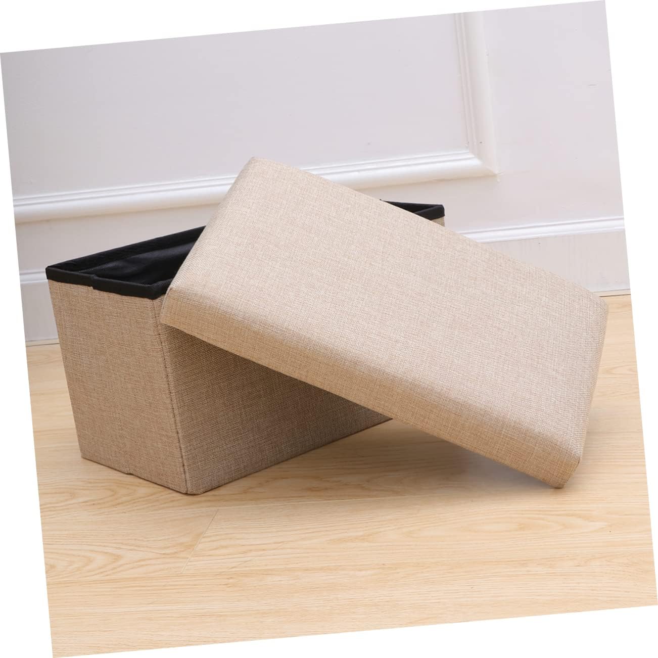BESTOYARD Foldable Storage Bench with Toy Chest Linen Fabric Foot Rest for Bedroom and Living Room Beige and Linen Storage Box for Toys and Books