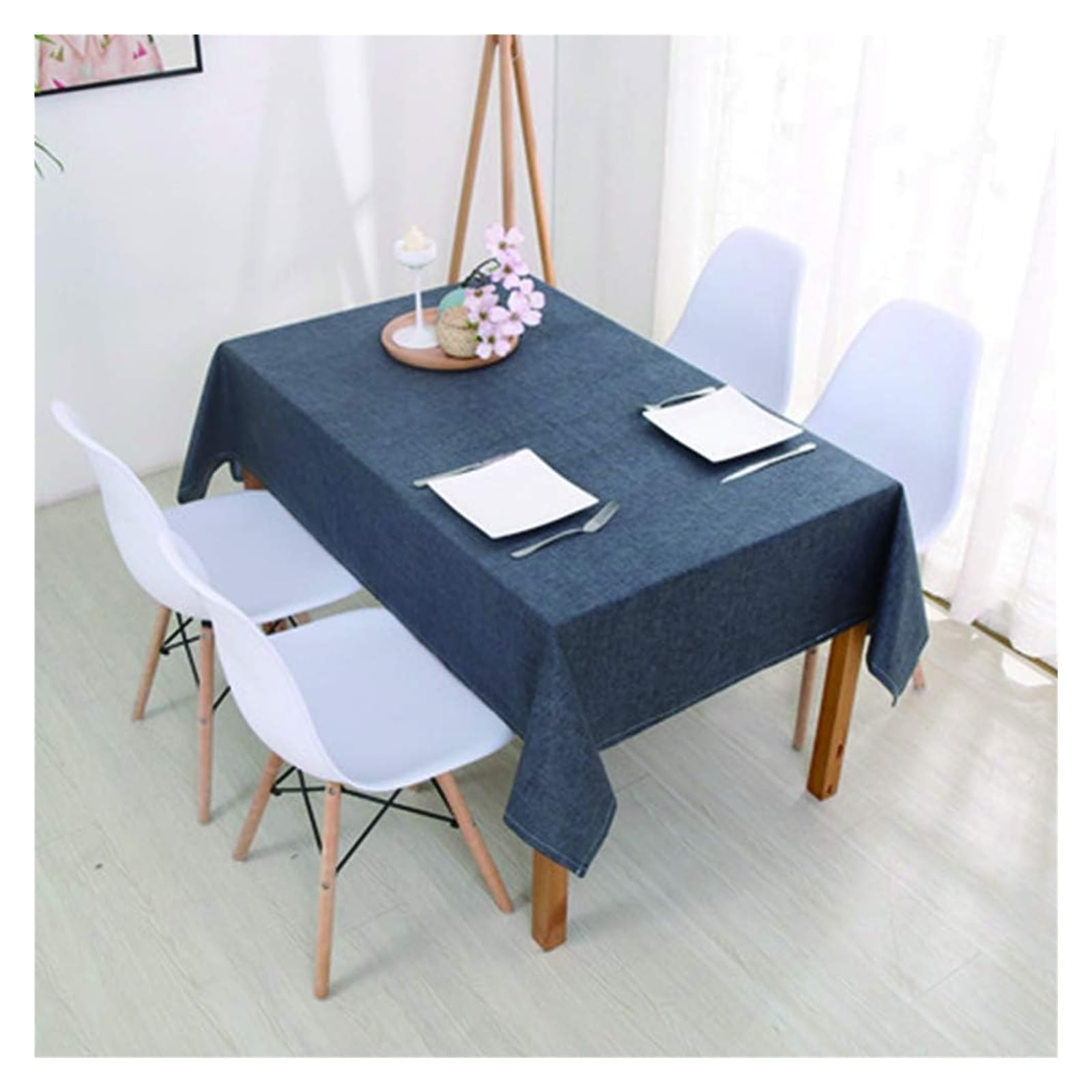 Nappe en lin et coton rectangulaire gris foncé 130x200 cm pour table