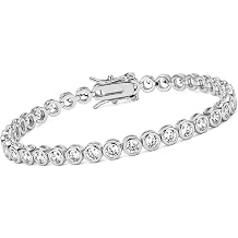 Bezel Tennis Bracelet for Women Men | 18K White Gold Plated | 3.0 mm Round Cubic Zirconia Diamond Bracelets | Size 6/6.5/7/7.5 Inch