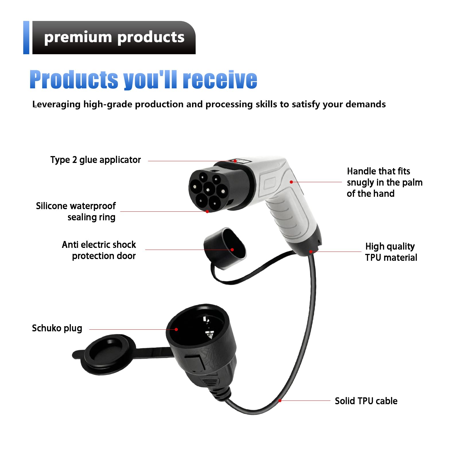 Typ2 Auf Schuko Adapter, Elektroauto Ladestecker, 3.5kw 16A Adapter 0.5m 220V typ 2 Ladekabel für EV, e Scooter,e Roller (Nicht für V2L) Wasser Staubdicht