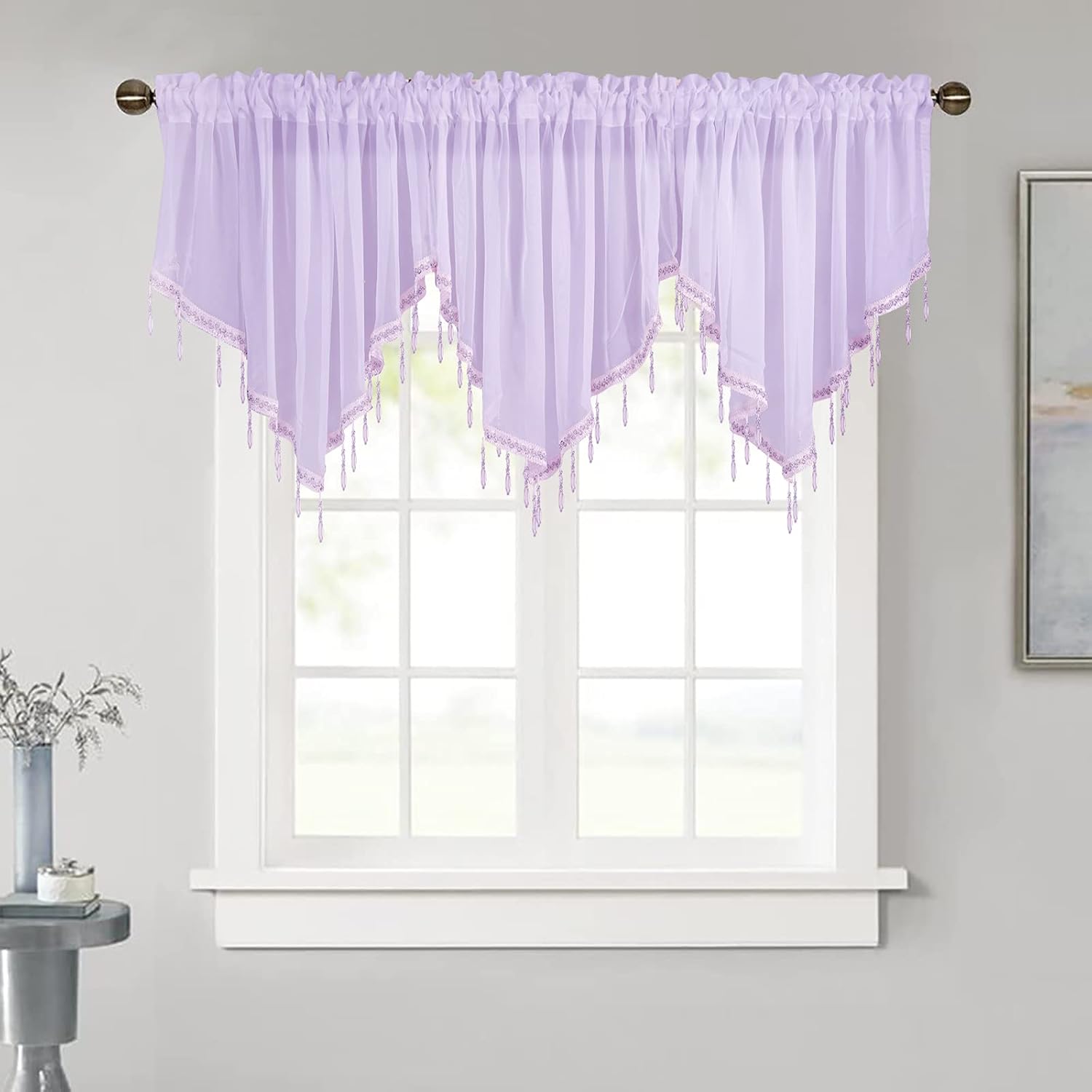 Popuid Swag Window Sheer Voile Ascot Valance with Tassel