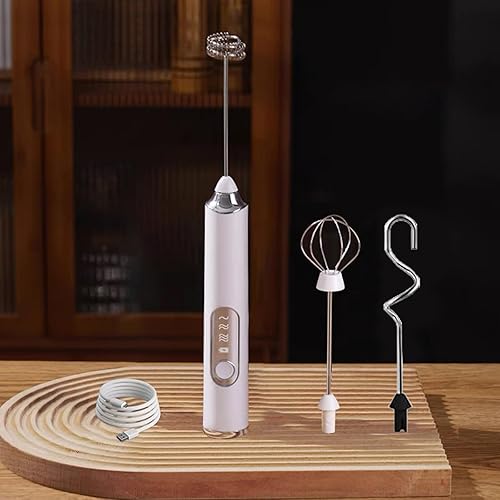 Miniatura 7 de MOSHOU Espumador de leche eléctrico de mano con 3 cabezales, batidor de espuma de café con USB recargable 3 velocidades, mini batidora de mano