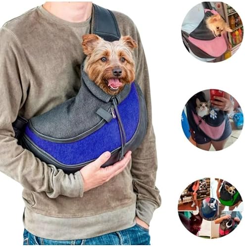 Bolsa Sling Transversal para Pets, Cachorro e Gato, Tecido Respirável, Alça Ajustável, com Bolsos La
