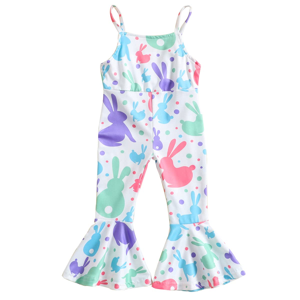 CM C&M WODRO Toddler Baby Girl Easter Bell Bottom Slip Romper Rabbit Print Sleeveless Jumpsuit Kid Cute One Piece Flare Pant