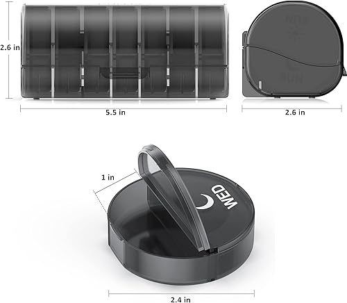 Miniatura 2 de Organizador diario de píldoras (dos veces al día) – Pastillero semanal AM/PM, organizador redondo de medicina, contenedor de píldoras de 7 días,