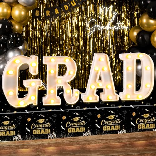 Lotus Hills Graduation Decorations 2026, 4 Pcs Marquee Light Up Letter Grad Sign, Graduation Centerpieces for Table, Class of 2026 Decorations for College High School, Grad Party Decor Indoor Outdoor