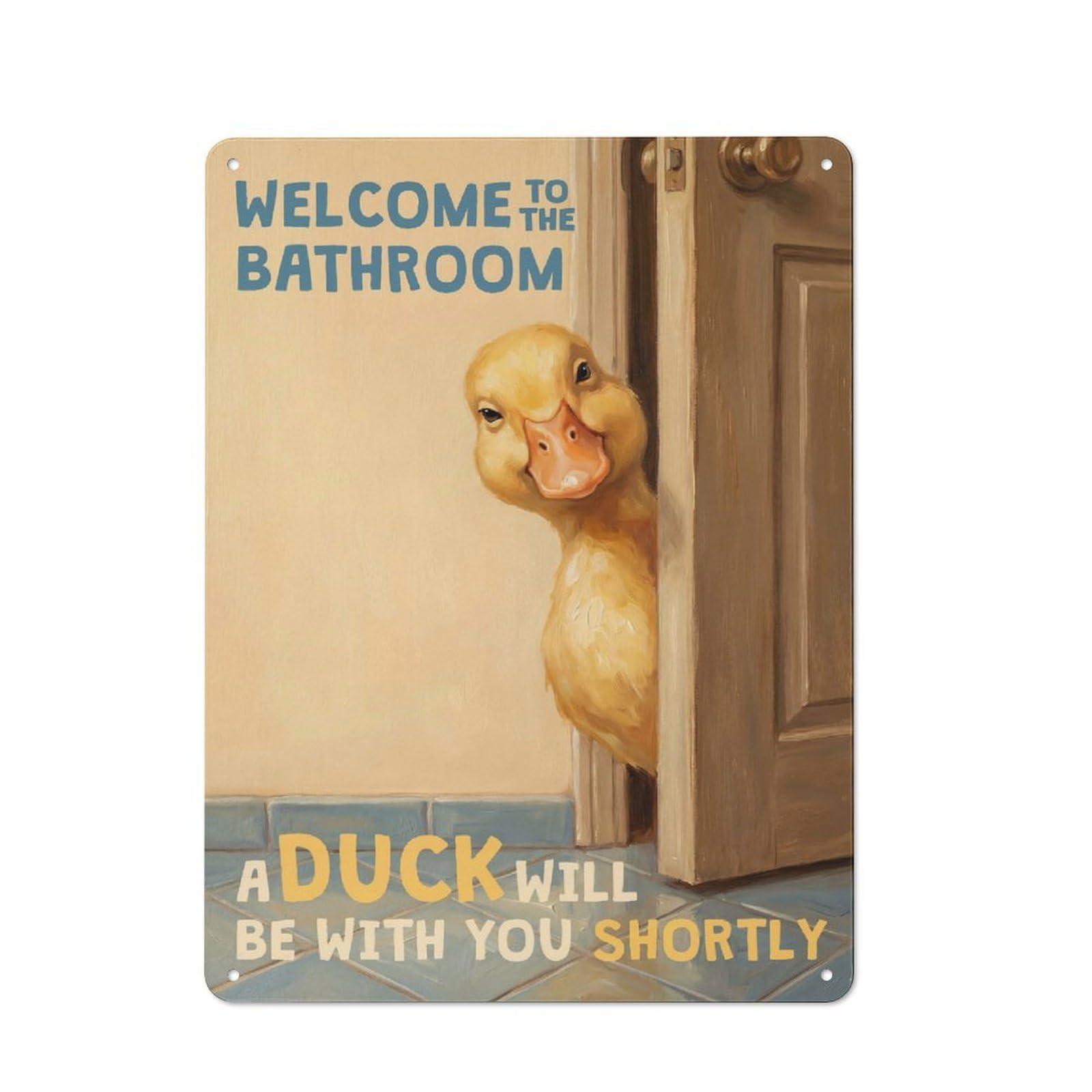 Junmoney Style-7 Vintage Vintage Tin Sign 40X30cm Featuring Welcome To The Bathroom Duck, Cafe Wall Decor For Coffee Bar, Kitchen, Bistro Or Tea Corner