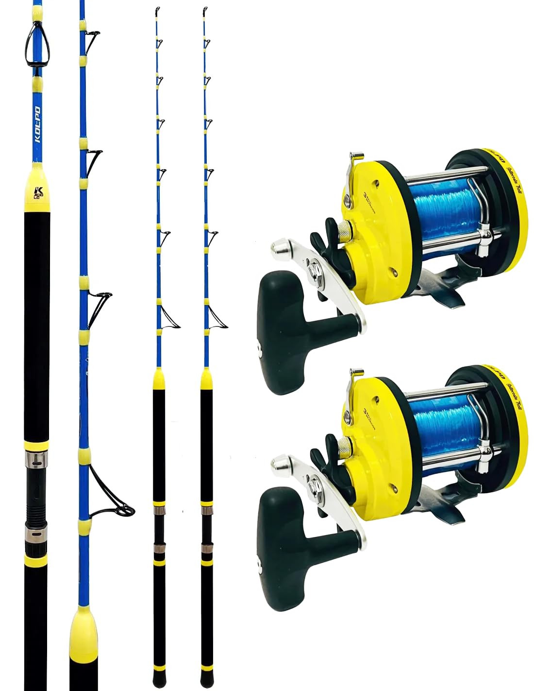 kolpo combo pesca traina costiera sotto costa completo di 2 canne 2 mulinelli e filo