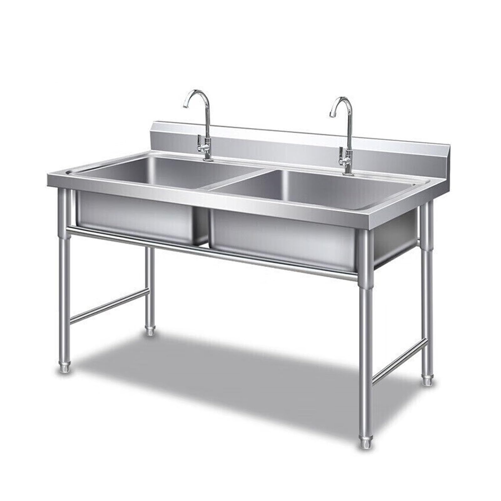 Lavello Autoportante in Acciaio Inox 2 Vasche, Lavandino da Esterno con Filtro per Rifiuti, Kit di Scarico, Lavello Professionale per Cucina, Garage, Lavanderia, Ristorante