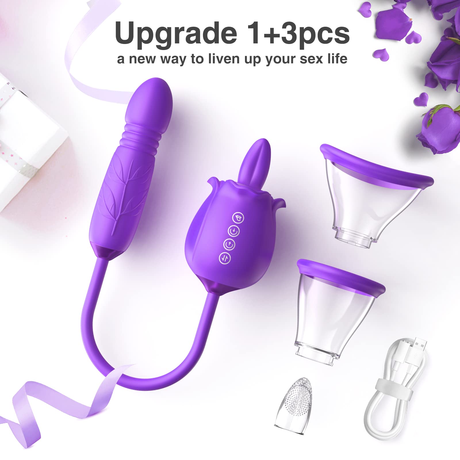 Rose Sex Toy for Womens Sex Toys - 3in1 Rose Nipple Toys with 7 Tongue Licking & 3 Thrusting Vibrator Dildo Adult Sex Toys for Couples Clitoral G Spot Vibrators Vibrater Sex Machine: Rose Sex Toy for Womens Sex Toys - 3in1 Rose Adult Tools with 7 Tongue Licking & 3 Thrusting Vibrator Dildo Adult Sex Toys for Couples G Spot Vibrators