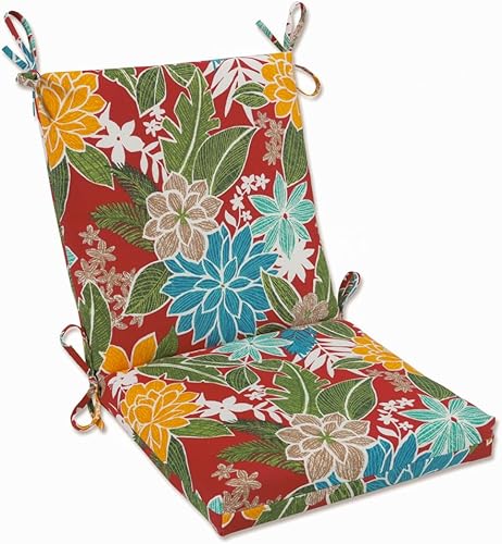 Pillow Perfect Tropic - Cojín cuadrado para silla de esquina para interiorexterior y exterior, con lazos, asiento profundo, resistente a la