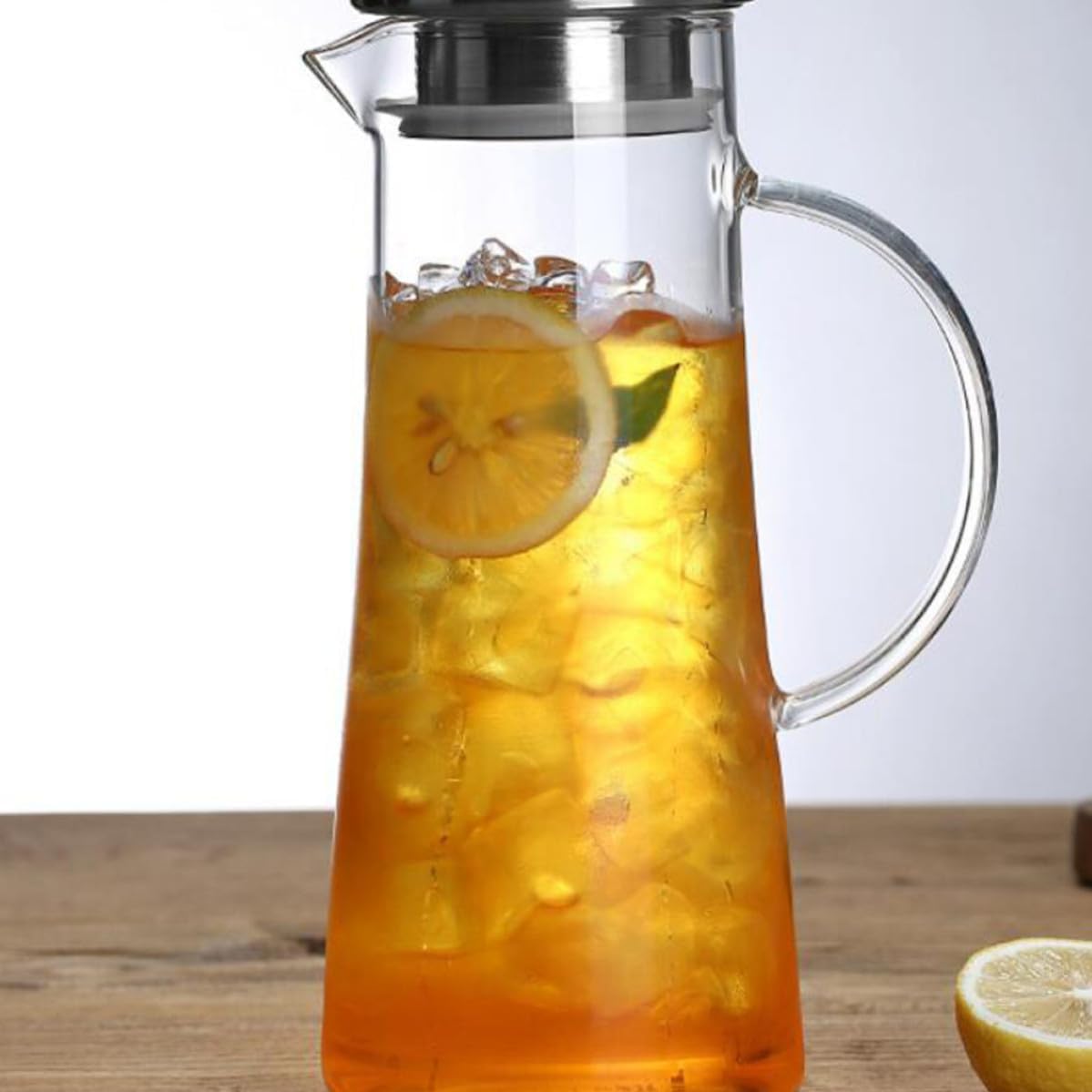 Glass Pitcher with Lid and Handle for Iced Tea Serving