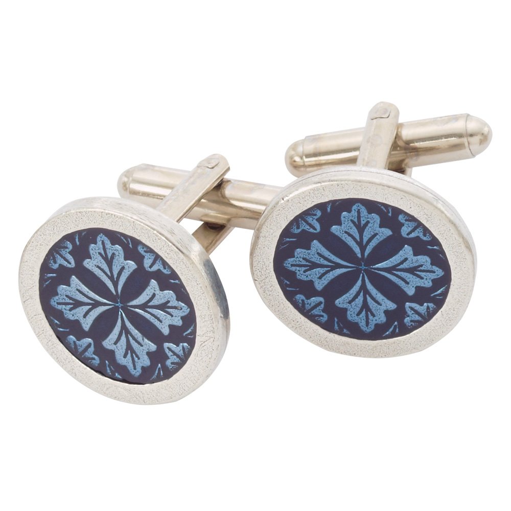 DANFORTH – Blue Medallion Cufflinks For Men, Set Of 2, ¾” – Handmade High End Metal Cuff Links For Men – Novelty Suit & Tux Accessories – Fancy Jewelry For Guys – Made In USA