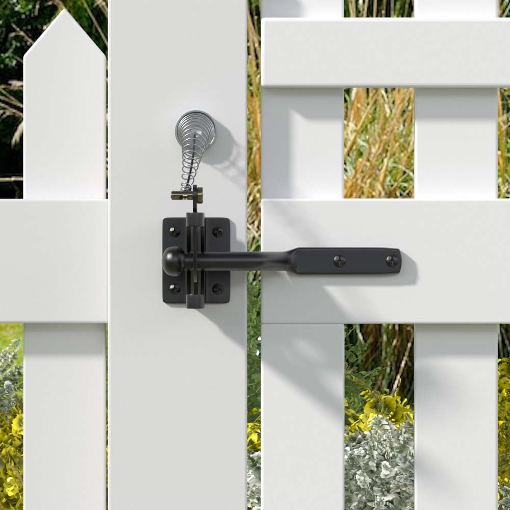 Self Closing Gate Latch, with Spring Cable Pull for Wooden Fence Porch Door, Carbon Steel, Black (S)