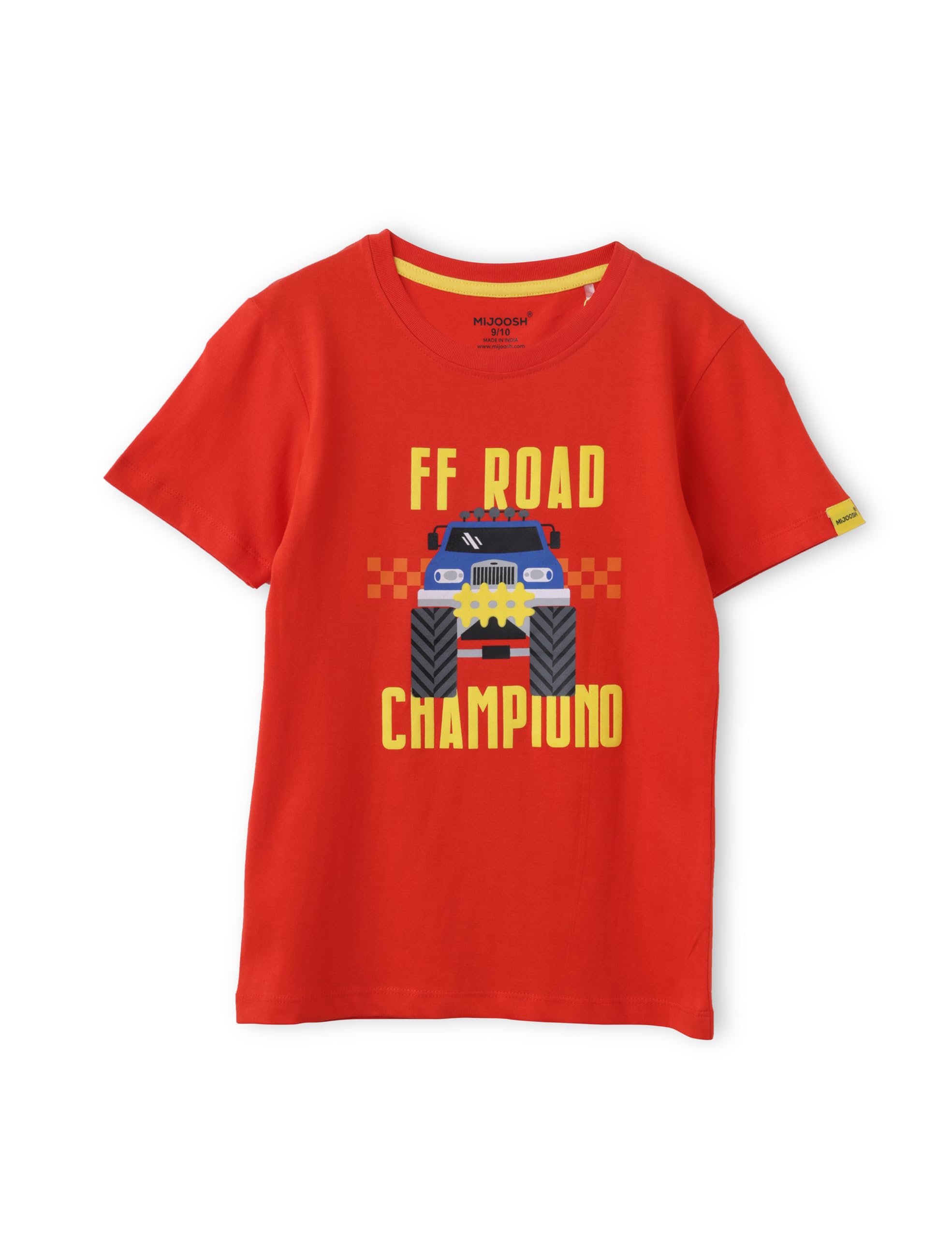 Mijoosh Off Road Champion Touch and Feel Kids T-Shirt, Fiery Red, 7-14 Years, Cotton Bio Washed