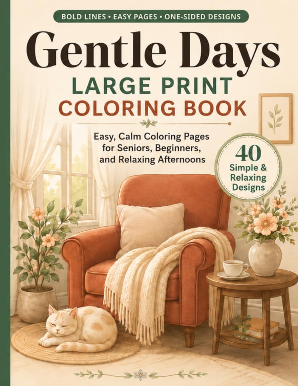 Gentle Days Large Print Coloring Book: Easy, Calm Coloring Pages for Seniors, Beginners, and Relaxing Afternoons
