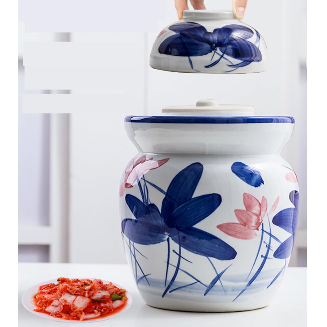 Ceramiczny słoik na marynaty z pokrywkami, duży tradycyjny chiński porcelanowy słoik do marynowania, ceramiczny garnek fermentacyjny z uszczelką wodną pokrywką śluzy powietrznej, garnek z kapustą