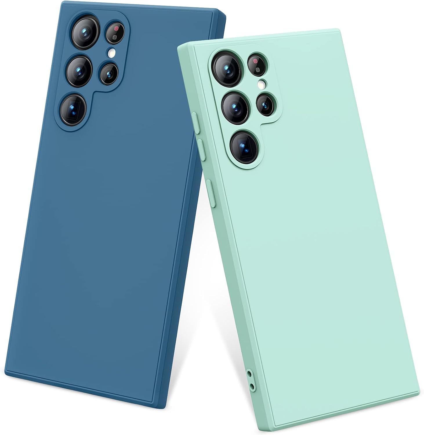 Vanjua [2 Pack] for Samsung Galaxy S22 Ultra Case, Stylish Liquid Silicone Slim Full-Body Protective Cover for Samsung Galaxy S22 Ultra 5G 6.8 Inch Phone Case (Navy Blue+Light Cyan)