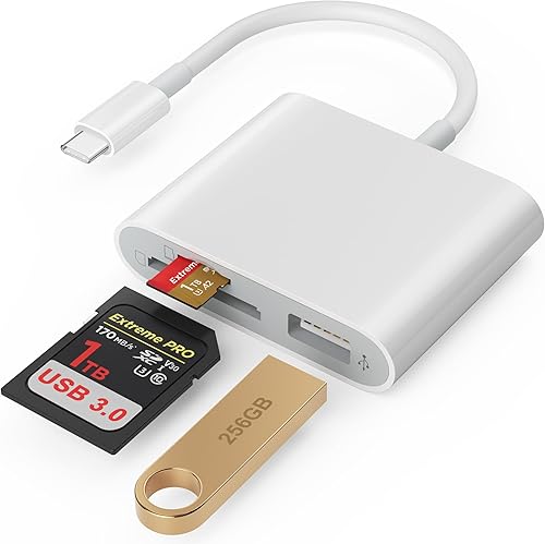 Lector de tarjetas SD USB C con puerto USB 3.0, lector de tarjetas SD 3 en 1 USB C Thunderbolt a MicroSD TF adaptador de tarjeta USB-C lector de