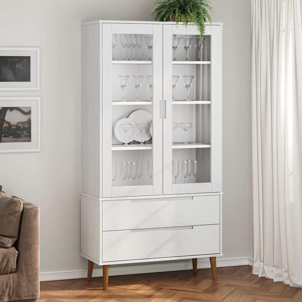 vidaXL Vitrina Estantería Almacenamiento Compartimentos Puertas Cajones Armario Aparador Sala de Estar Hogar Madera Maciza de Pino Blanco