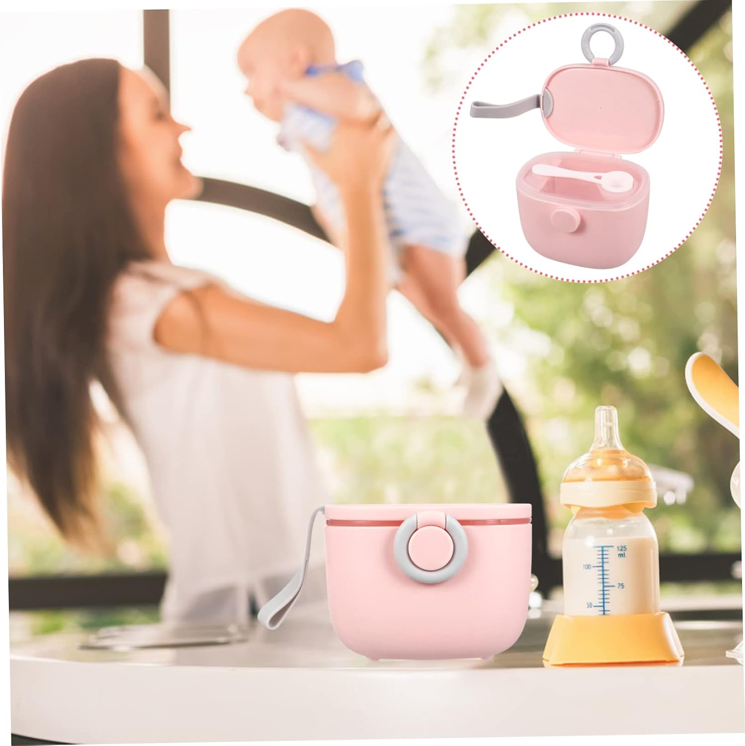 KOMBIUDA Milk Formula Dispenser Airtight Food Containers Lids Large Capacity Milk Powder Storage Box Spoon Portable for Traveling