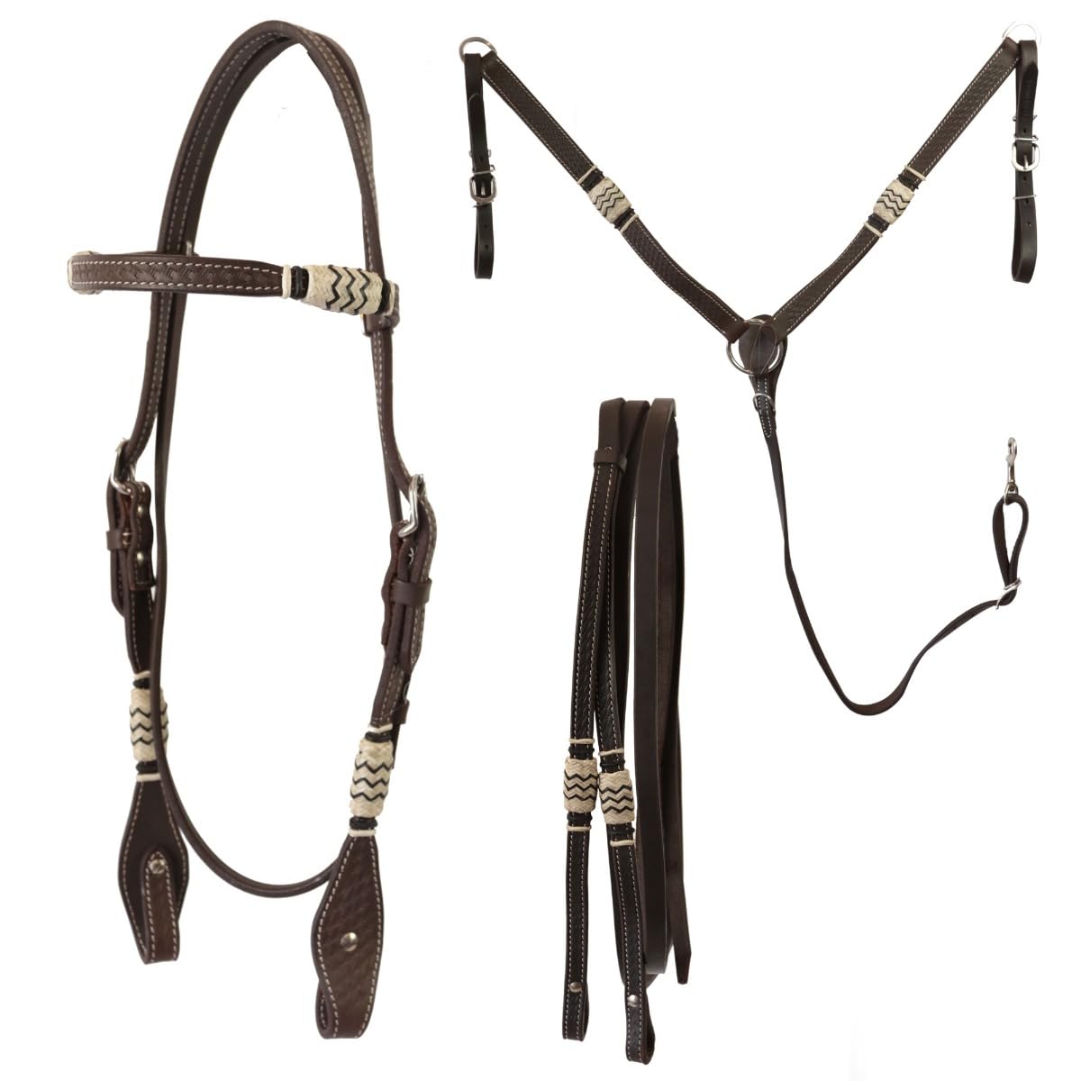 Set Briglia Redini Pettorale Silver Horse Maidu, Redini e Pettorale, Fibbie in Acciaio Inox per Performance e Sicurezza, Perfetto per Hobby Horse, Passeggiate, Competizioni (Marrone)