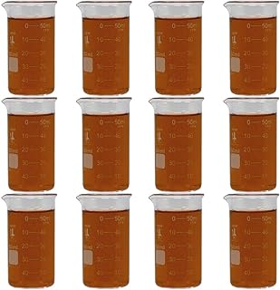 50ml Beaker, Tall Form, 3.3 Borosilicate Glass, Double Scale, Graduated, Karter Scientific 213F6 (Pack of 12)